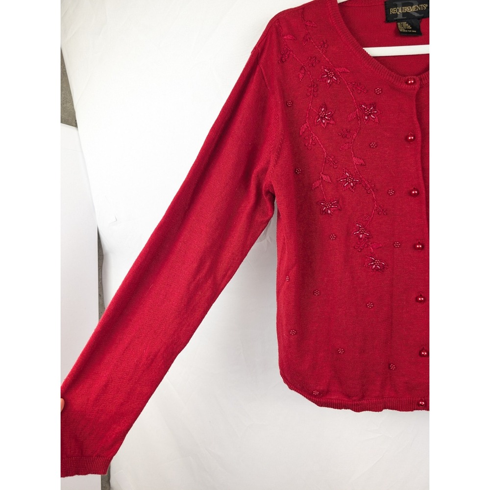 Vintage Y2K Floral Beaded Button Cardigan Size L Red Embellished Coquette Granny - Picture 3 of 10